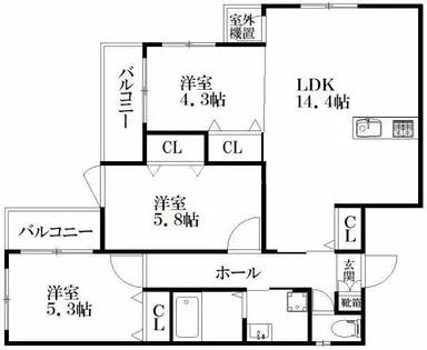 ロイズ大橋駅前【3階】の間取り