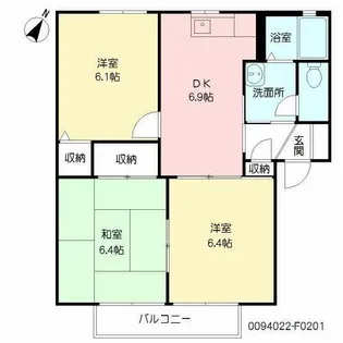 チェリーヒルズ F棟【F0201号室】の間取り