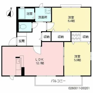 咲ら小路II D棟【D0201号室】の間取り