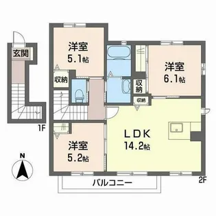 ラフィネ梅美台【F201号室】の間取り