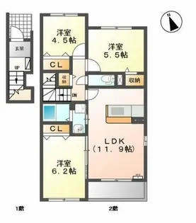 カーサ城北Ⅱ【2階】の間取り
