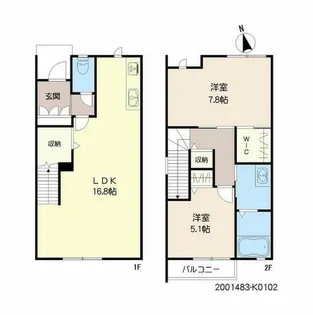ヴィルヌーブ諏訪野 K棟【K0102号室】の間取り