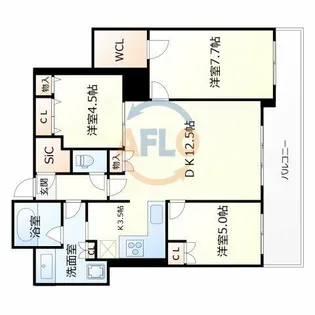 上本町ヒルズマーク【27階】の間取り