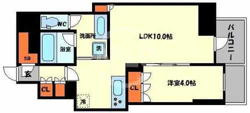プレサンスレジェンド大阪新町タワー【4階】の間取り