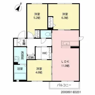 サン・ベレオ E棟【E0201号室】の間取り