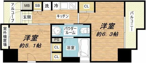 エステムプラザ難波EASTⅡブレスト【15階】の間取り