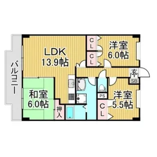 福岡県那珂川市中原3丁目【マンション】の間取り