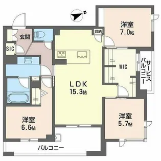 アルテーヌ浜寺元町 B棟【0211号室】の間取り