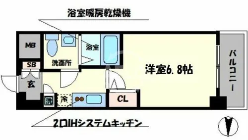 ラシュレエグゼ難波西【7階】の間取り