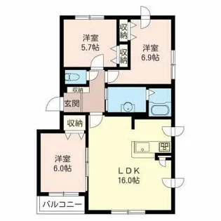 グランビレッジ公園通D【00201号室】の間取り