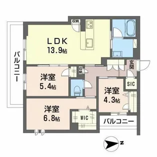 シャーメゾン ペルネチア【3階】の間取り