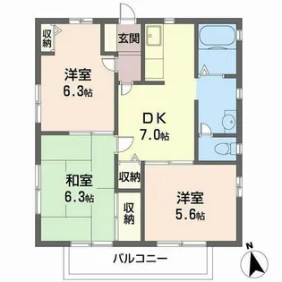 小野市喜多町(ヴィレッジ キタC棟)【201号室】の間取り