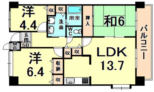マルシェ伊丹【6階】の間取り