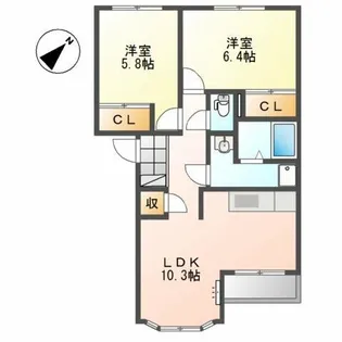 ソレイユB【2階】の間取り