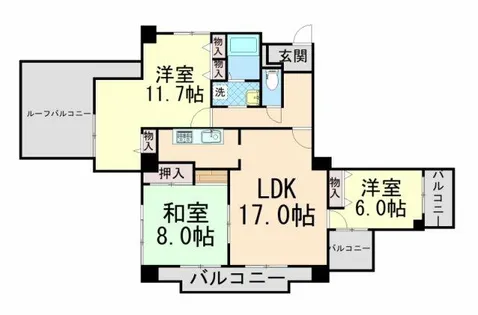 ハイツ住吉川公園【6階】の間取り