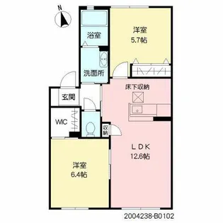 三洋タウン上の原 B棟【B0102号室】の間取り