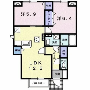 プリヴェイル中松山【1階】の間取り