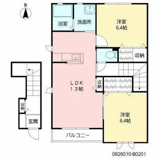 メルベーユ筒井 B棟【B0201号室】の間取り