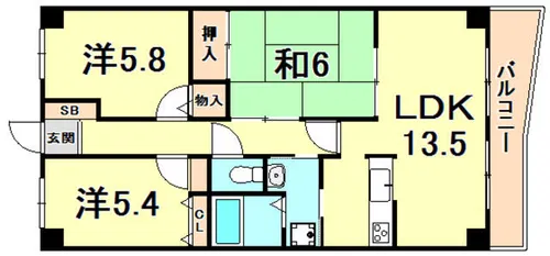 シェルプール壱番館【4階】の間取り