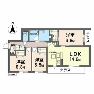 シャーメゾン ウィステリア【1階】の間取り