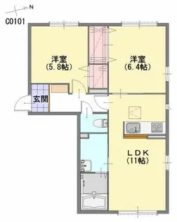 ソシア平尾 C棟【C0101号室】の間取り