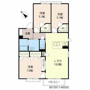 アヴェニールせいわ A棟【A0202号室】の間取り