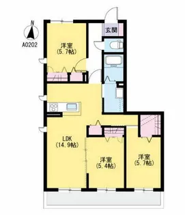 ベレオ高取【A0202号室】の間取り