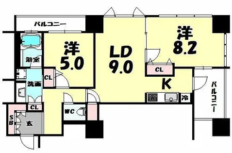 アルグラッドザ・タワー心斎橋【1607号室】の間取り