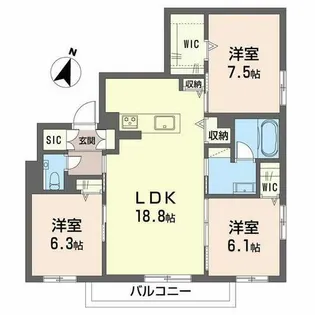 シャーメゾン六花【0201号室】の間取り