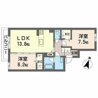 シャーメゾン六花【0203号室】の間取り