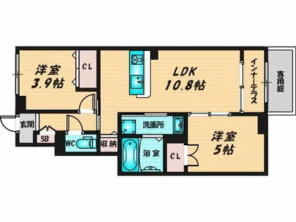 リヴォラルコート若江【1階】の間取り