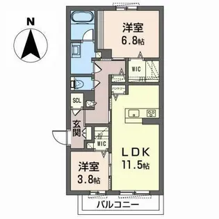 シャーメゾン セレーノ【A203号室】の間取り