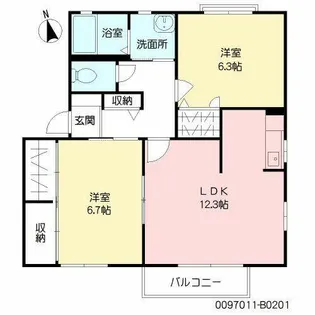 プリムヴェールパルク B棟【B0201号室】の間取り