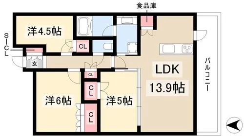 レ・ジェイド金山グランデ【1403号室】の間取り