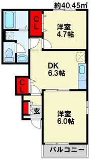 ヴィラージュ波風 C棟【103号室】の間取り