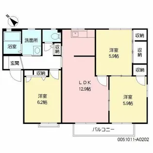 パルテール・ヴィラ A棟【A0202号室】の間取り
