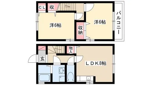 愛知県北名古屋市鹿田坂巻【テラスハウス】の間取り