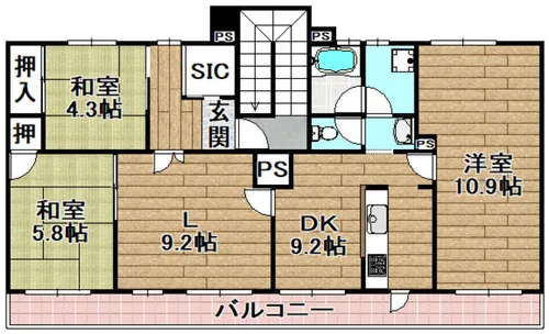 高槻野村マンション【2階】の間取り