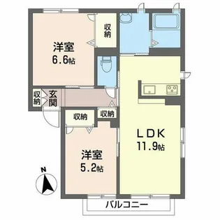 E・Hエステイツ【B201号室】の間取り