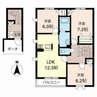 シャーメゾン紀寺A・B【A201号室】の間取り