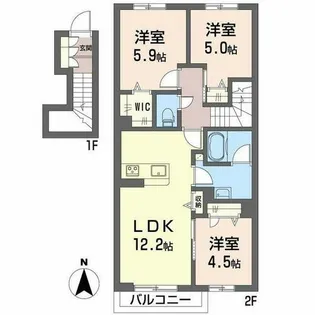 ル ボヌール【0202号室】の間取り