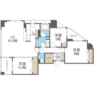 クリーンリバーフィネス山鼻南【8階】の間取り