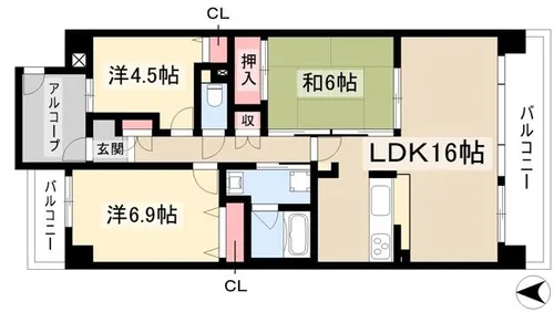 ファミール庄内通【7階】の間取り