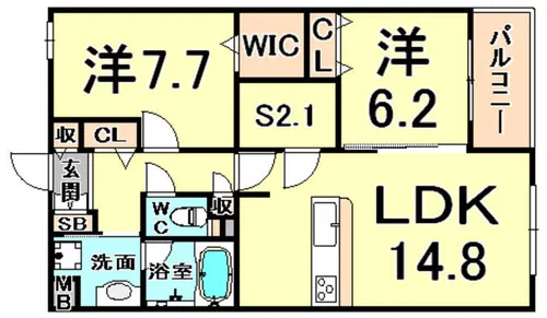 ノブレ甲子園口【2階】の間取り