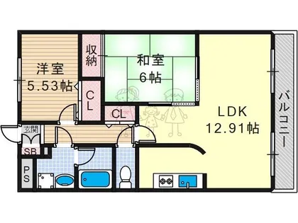 アイシャレー長居公園【5階】の間取り