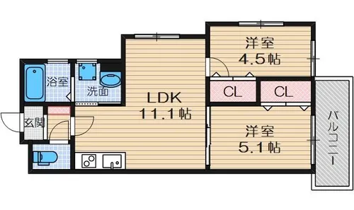 クリエオーレ鳥飼野々【2階】の間取り