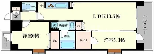 スプランディッド難波WESTⅡ【3階】の間取り