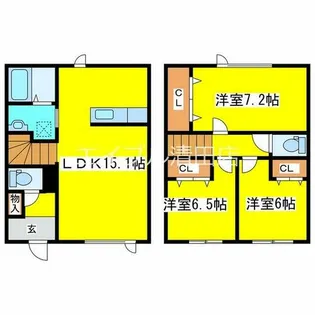 北海道札幌市清田区北野三条2丁目【テラスハウス】の間取り