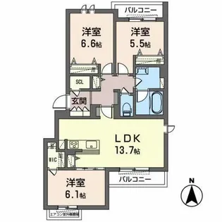 シャーメゾン プレーナスペイ【0301号室】の間取り