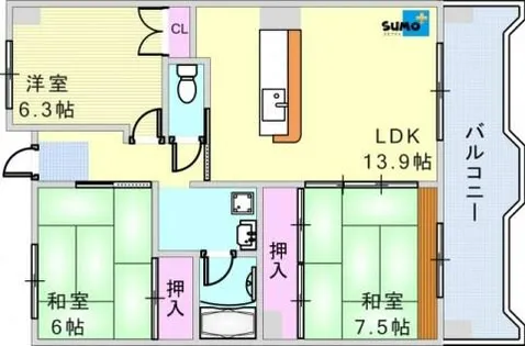 シティハイツイーストコート9番街【401号室】の間取り